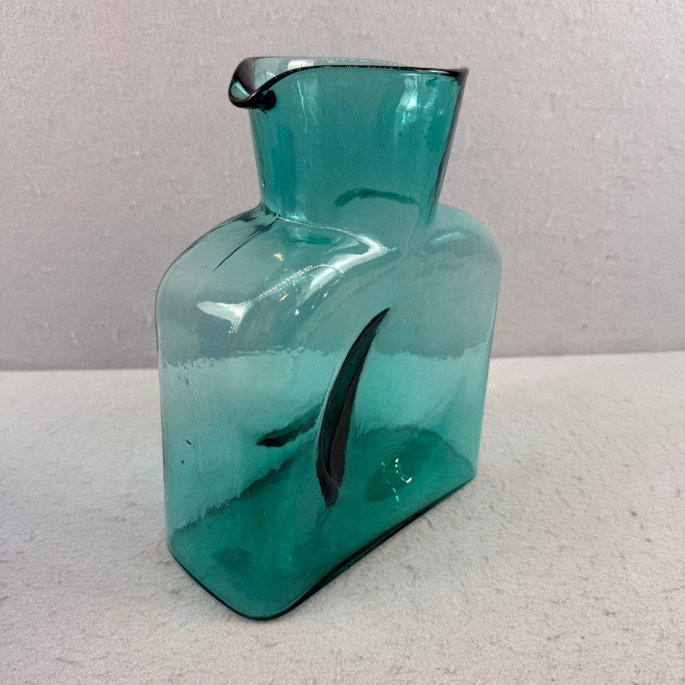 Blenko 384 Teal Blue Glass Water Bottle Carafe Winslow Anderson 8 inch - Picture 3 of 6